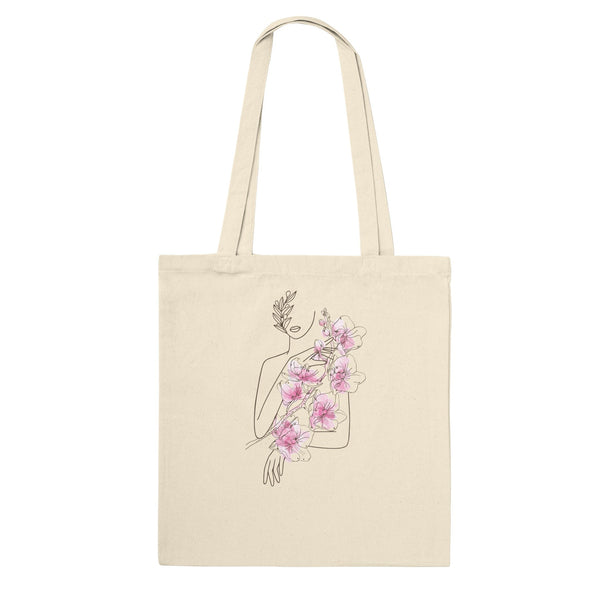 Pink Floral Line Art Nymph Tote Bag - BigKer Creations