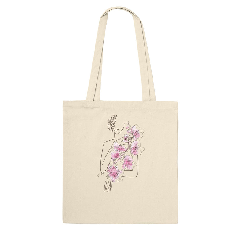 Pink Floral Line Art Nymph Tote Bag - BigKer Creations