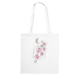 Pink Floral Line Art Nymph Tote Bag - BigKer Creations