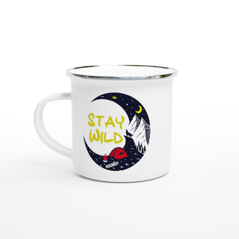 Stay Wild Camping White 12oz Enamel Mug, Camping-Themed Mug, Outdoor Lover Mug, Wilderness Mug, Campfire Cup - BK Creations